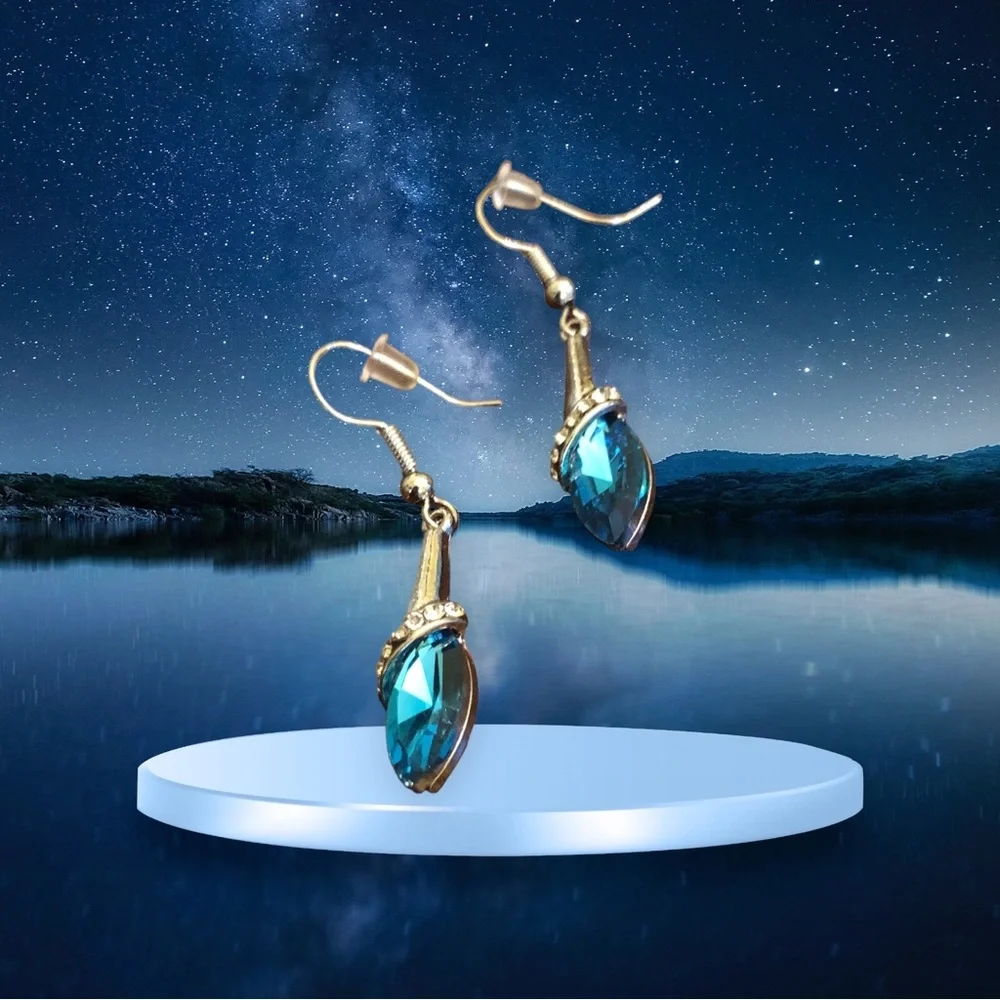 Yaomiao Crystal Dangle Water Drop Earrings Women's Silver/Blue